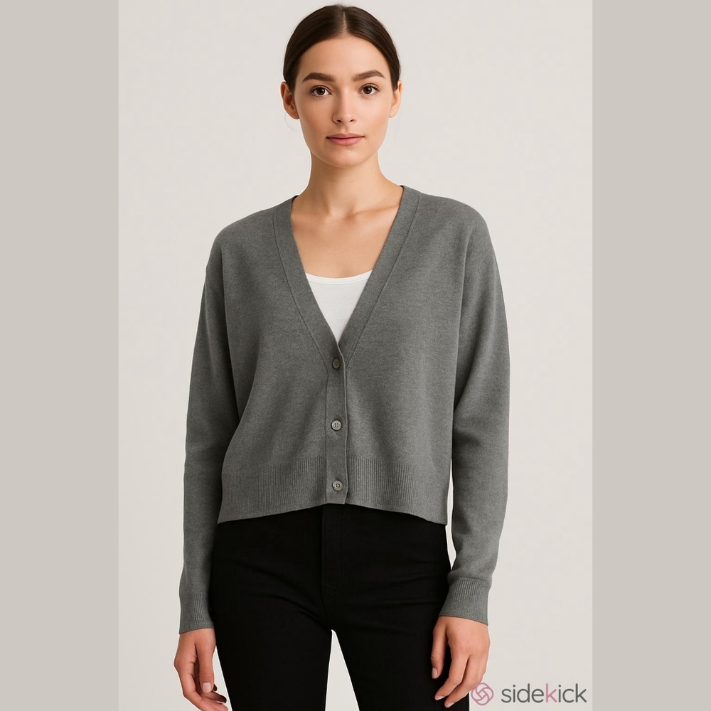Halogen Gray Cashmere Blend Button-Down Cardigan … - image 2
